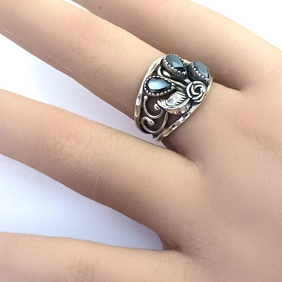 Hematite and Sterling Women's Ring sz 8 - Picture 7 of 7